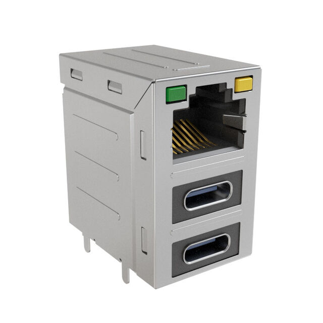 安費(fèi)諾模塊化連接器 RJE36188344CH 堆疊 RJ45，2 個(gè) USB Type C，帶 LED G/Y