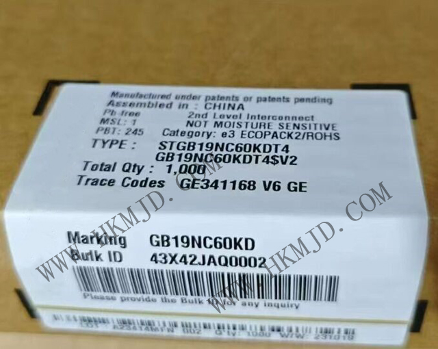 意法半導(dǎo)體功率晶體管_STGB19NC60KDT4_短路保護(hù)IGBT 20 A、600 V