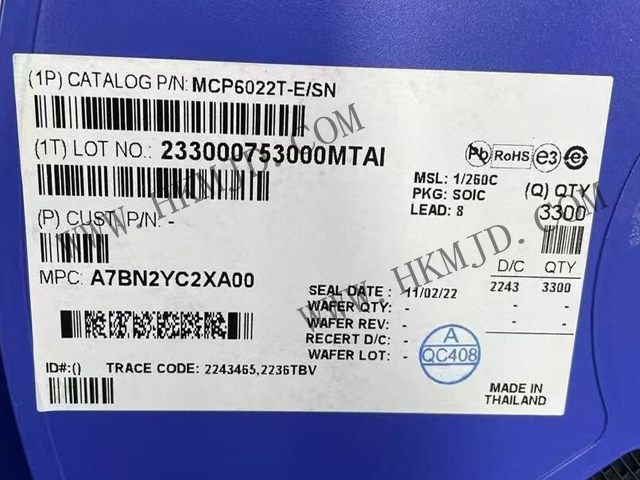 放大器 IC MCP6022T-E/SN 軌至軌輸入/輸出，10 MHz 運(yùn)算放大器